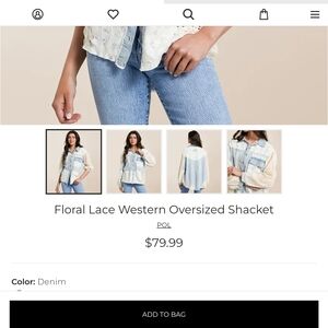 Floral Lace Western Oversized Shacket - Denim & Cream